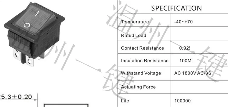 5Pcs/Lot KCD4-101-6P Red Light On-Off 6 Pins 31*25 Rocker Switch  15A 250V
