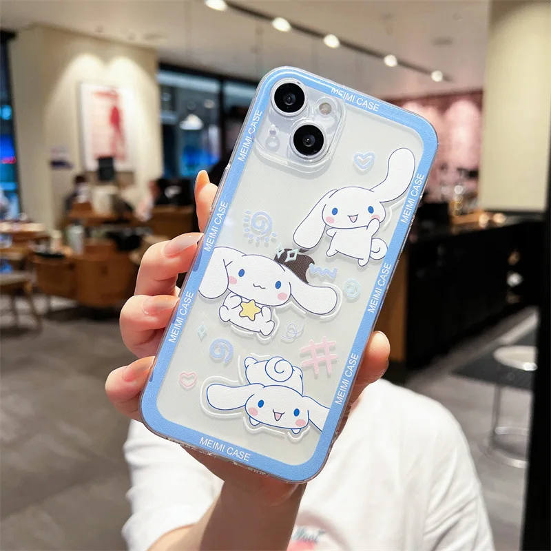 Cinnamoroll sanrio lua filhote de cachorro anime claro caso de telefone para iphone 16 15 14 13 12 11 pro max xr x 16 plus caso bonito dos desenhos animados capa