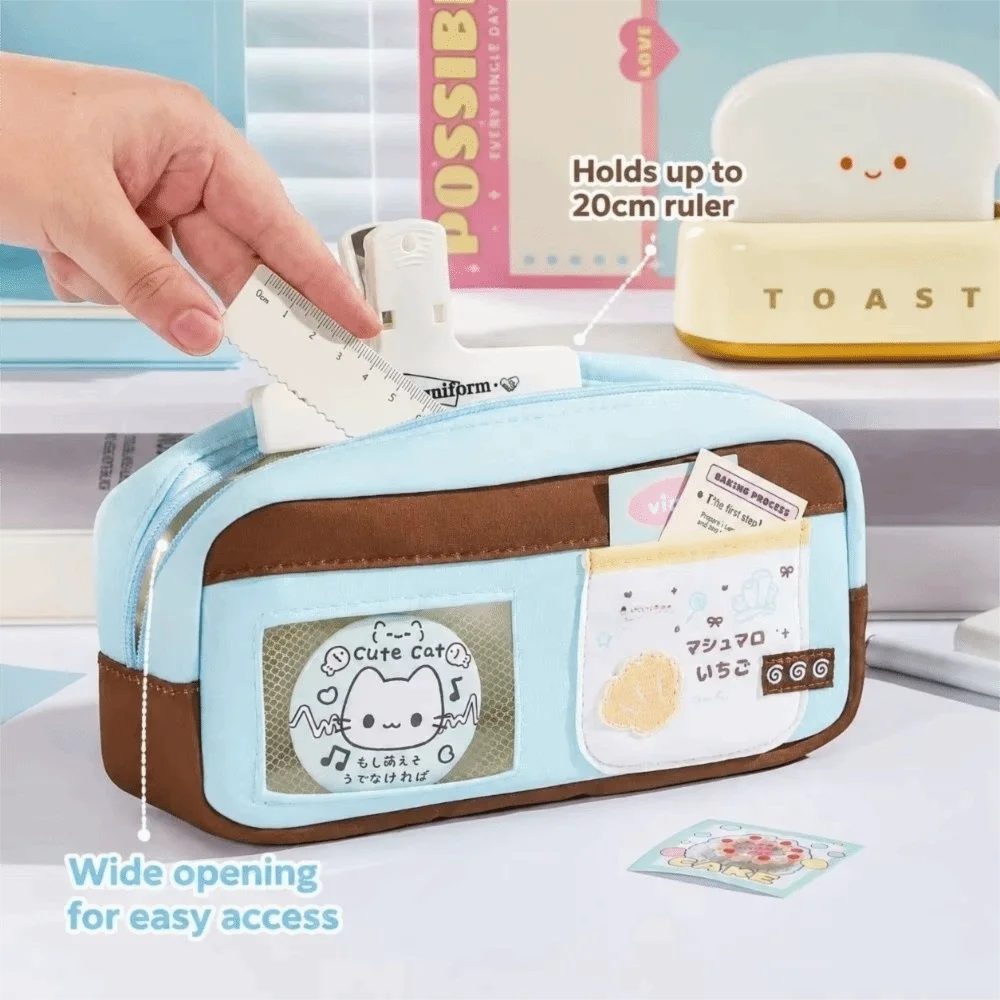 Aesthetic Large Capacity Pencil Case Transparent Window Clear Window Pencil Bag Multi-Layer Color Block Stationery Case School