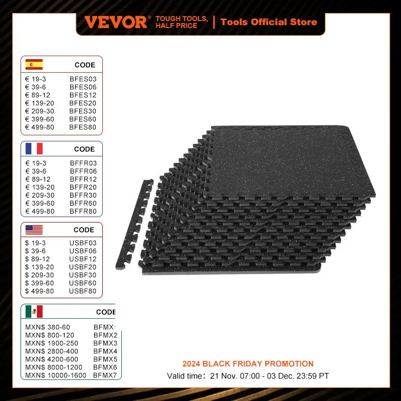 VEVOR-Grosso Gym Floor Mats, Espuma de EVA e Borracha Top, Workout bloqueio, Tapetes à prova d'água, 12 PCs, 1/2 pol