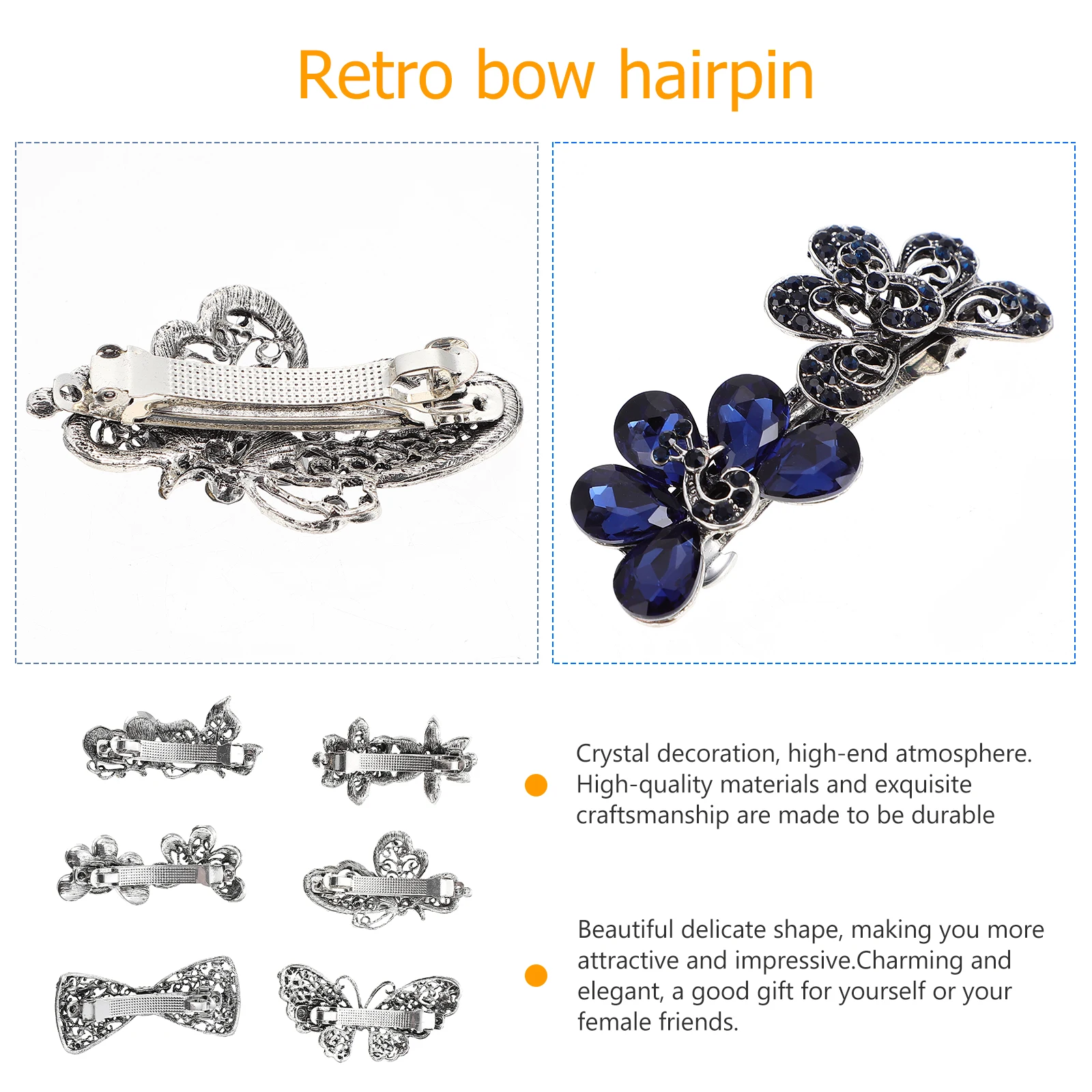 

6pcs Alloy Barrette Floral Vintage Hair Clip For Women Girls Elegant Hair Accessories Rhinestone Barrette Wedding Party Daily