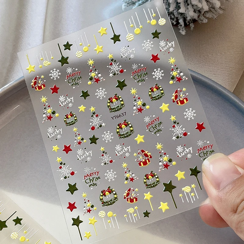 5D 冬クリスマスネイルステッカーカラフルなスターガーランドベルスノーフレークネイルアートデカールマニキュアデコレーション