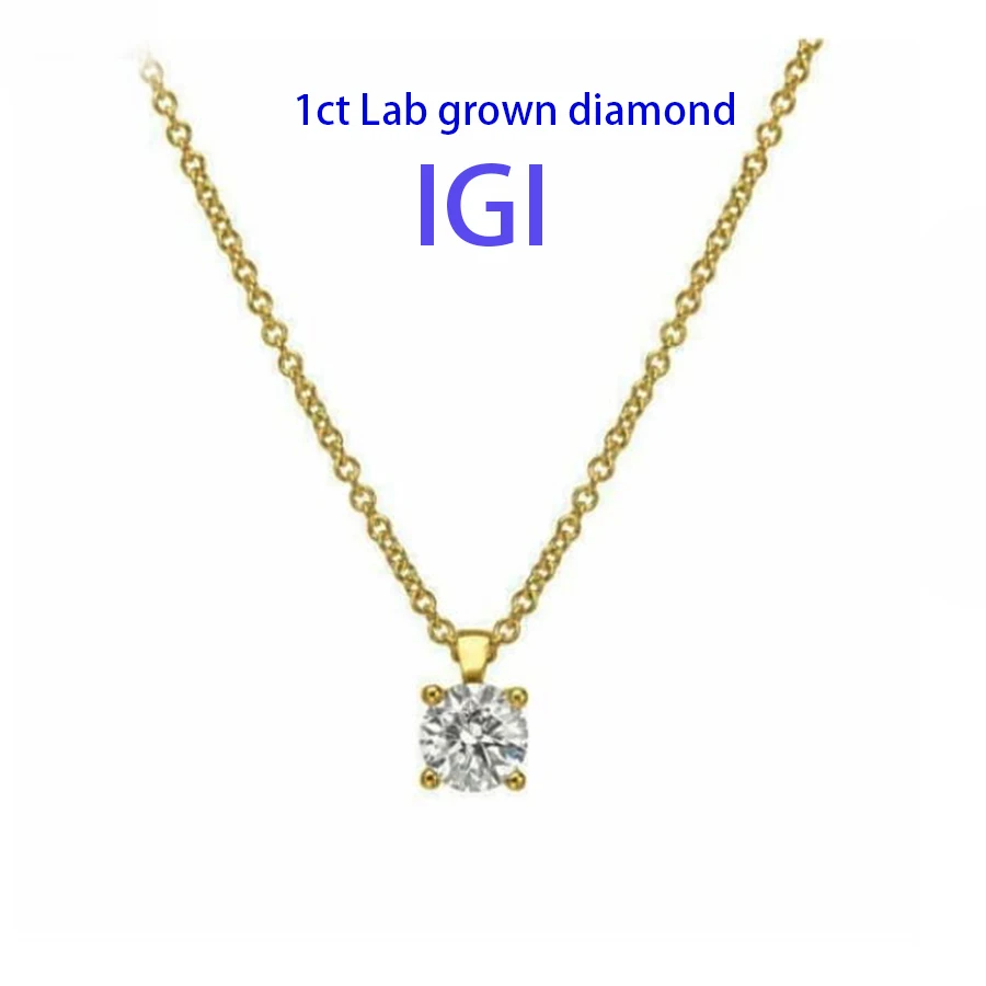 

IGI 14k Yellow Gold Lab Diamond necklace, Round Solitaire Diamond, Diamond Solitaire Necklace, 1.0ct Ct Diamond Pendant