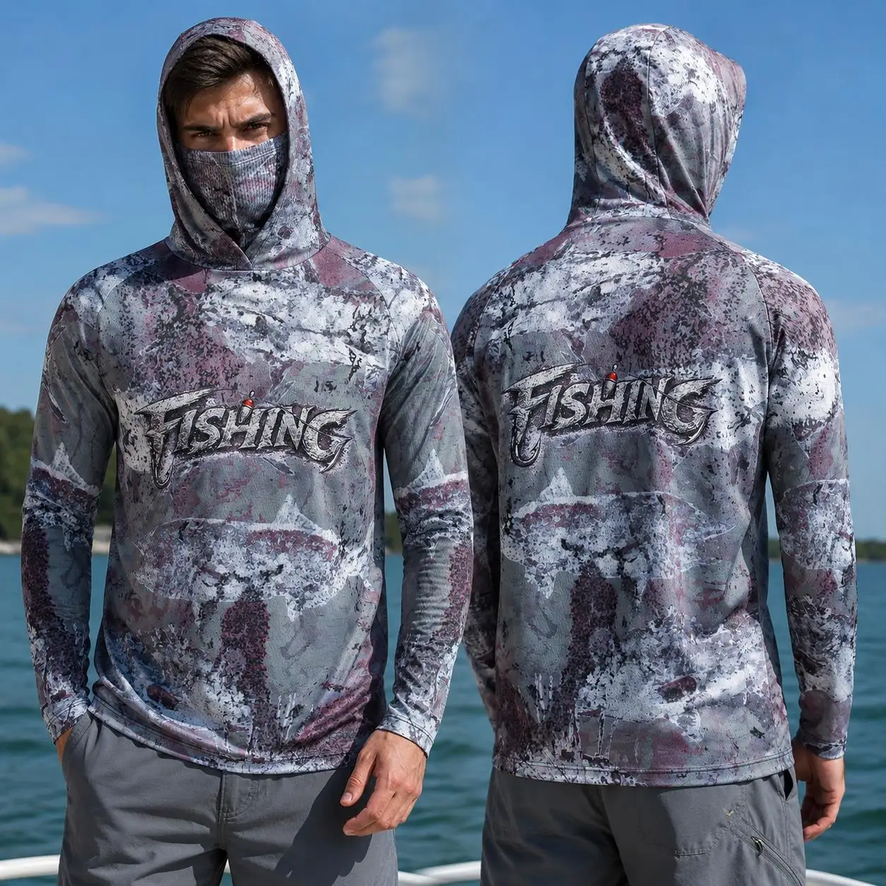 Fishing Shirt Hooded Men Fishing Clothes Long Sleeve Outdoor Summer Mask Hoody Tops Sun Protection Performance Jersey