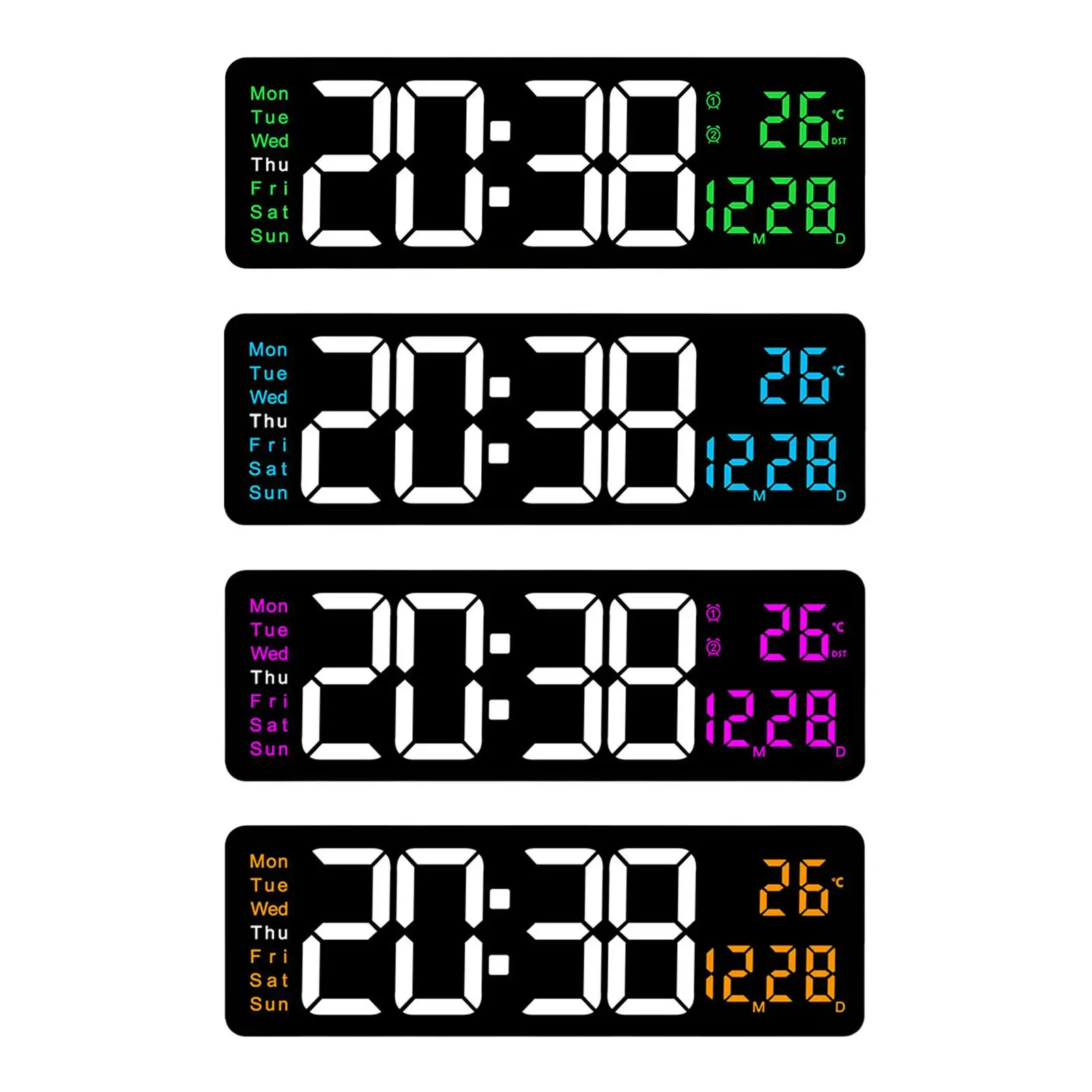 

Digital wall clock with temperature display, Dst calendar clock, colorful