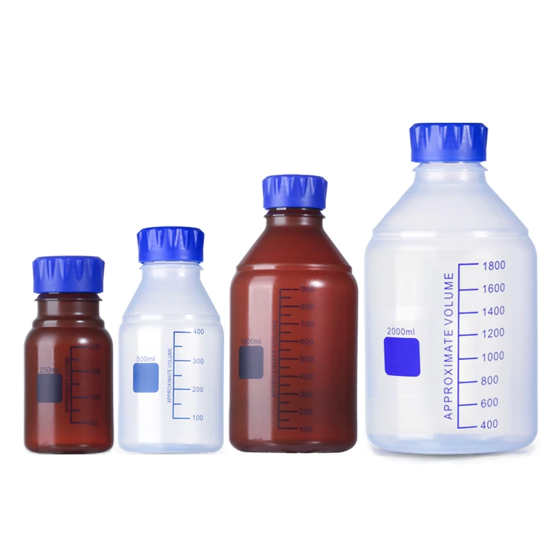 2PCS GL45 plastic blue lid reagent bottle 2000ml brown PP polypropylene screw mouth bottle with scale sample bottle