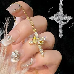 Women 50cm Length Stainless Steel Chain Rotatable Crown Cross Pendant Necklace Plated 18K Gold Neck Jewelry Drop Shipping