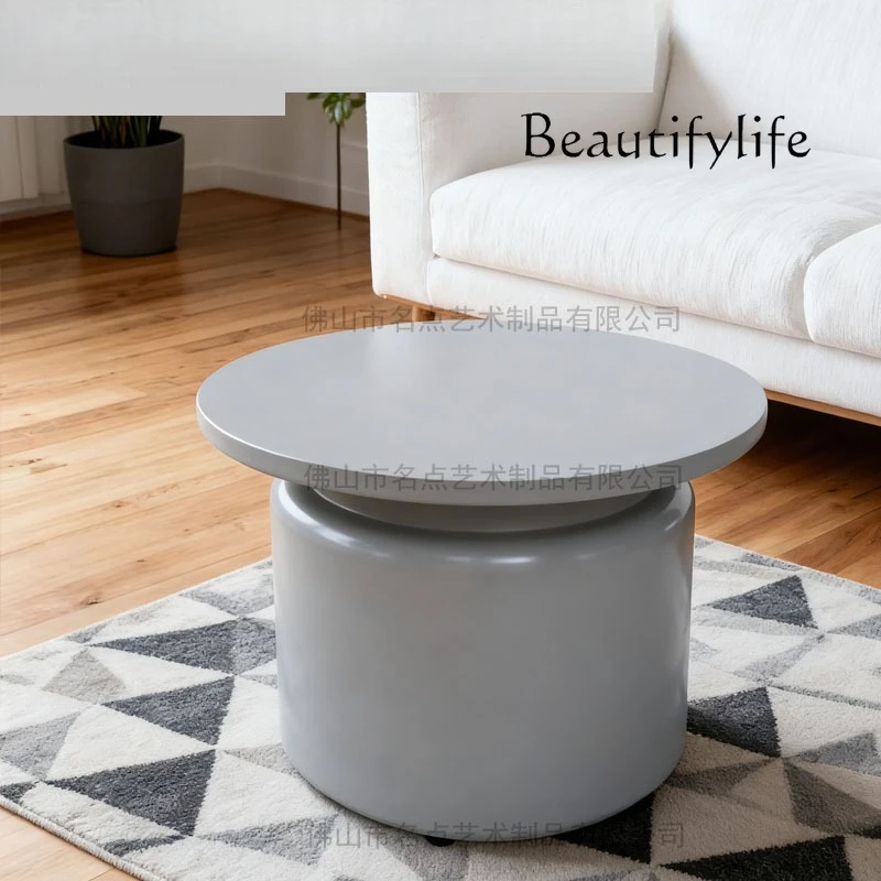 Cement round coffee table minimalist industrial style light gray creative tea table living room bedroom versatile storage table