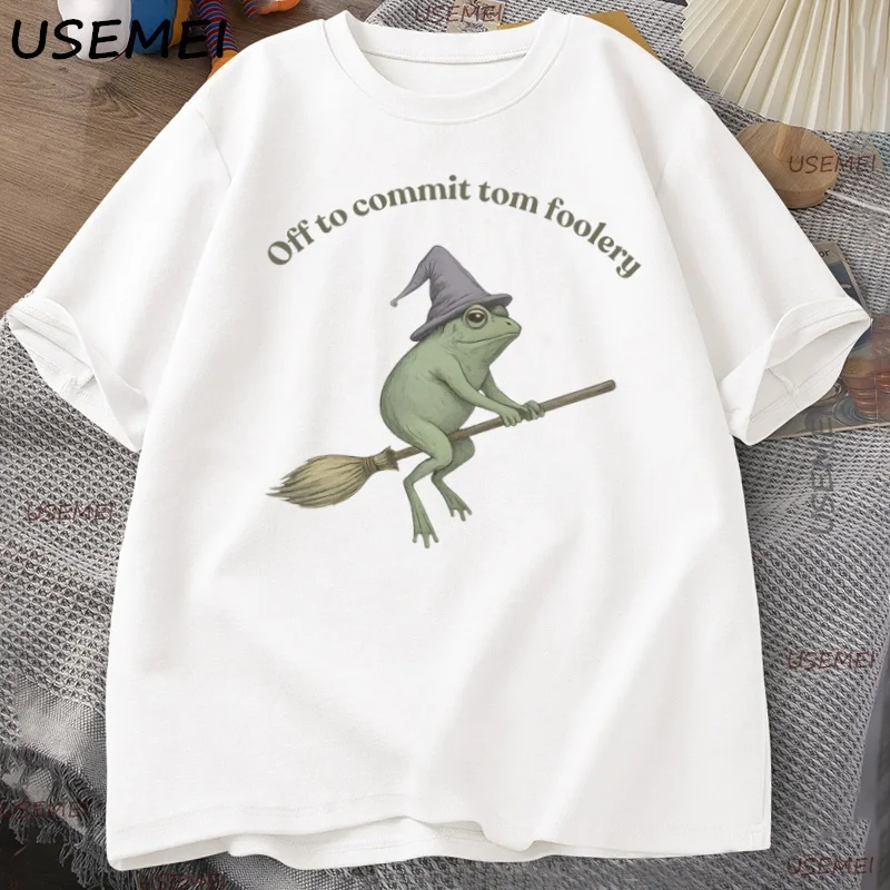 Hexe Frosch T-Shirt Männer Frauen Lustige Halloween Cottagecore Kröte T-shirt Casual Rundhals Kurzarm Mann Kleidung Streetwear