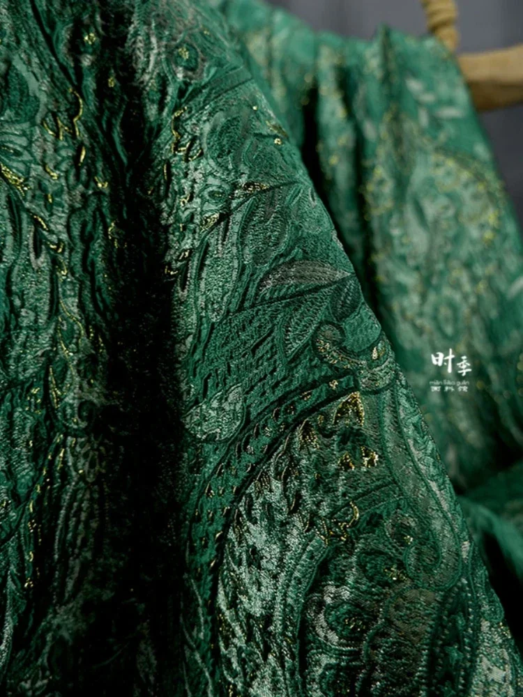 Bright Line Jacquard Fabric Polyester Material Vintage Texture Floral Embossed Coat Designer Diy Sewing Fabrics By Meter