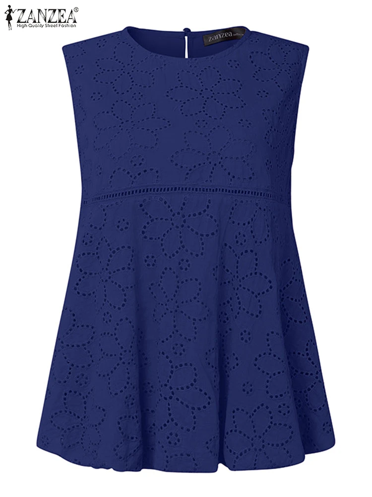 

2025 ZANZEA Summer Sleeveless Lace Crochet Blouse Women Fashion Tanks Tops Solid Casual Holiday Beach Shirt Bohemain Camis Mujer