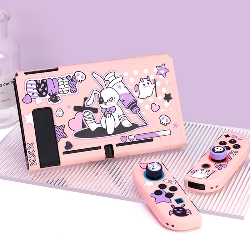 

For Nintendo Switch Case Cool Pink Bunny Cartoon Dessert Fairy League Soft Cover NS Joycon Back Girp Shell For Nintendo Switch