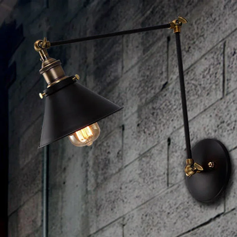 E27 خمر الجدار الصناعي مصباح علوي الإبداعية سوينغ الذراع الشمعدان شرفة درج الشرفة مطعم بار غرفة نوم الجدار ضوء المنزل الخفيفة