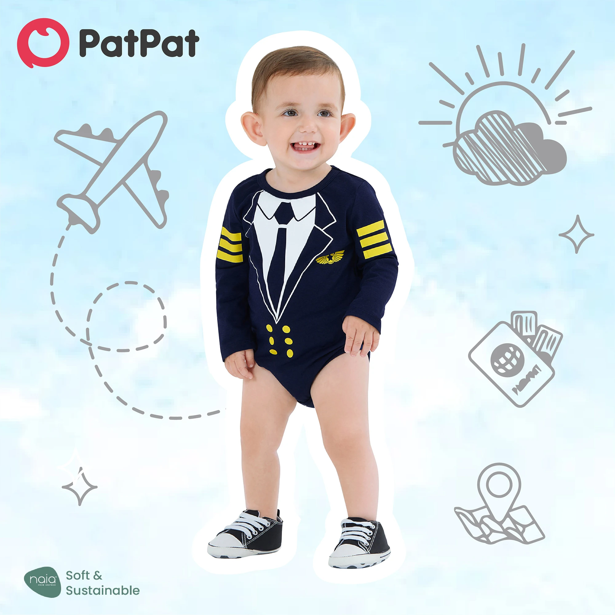 PatPat 2pcs Baby Naia Pilot Style Long Sleeve Round Neck Romper Set