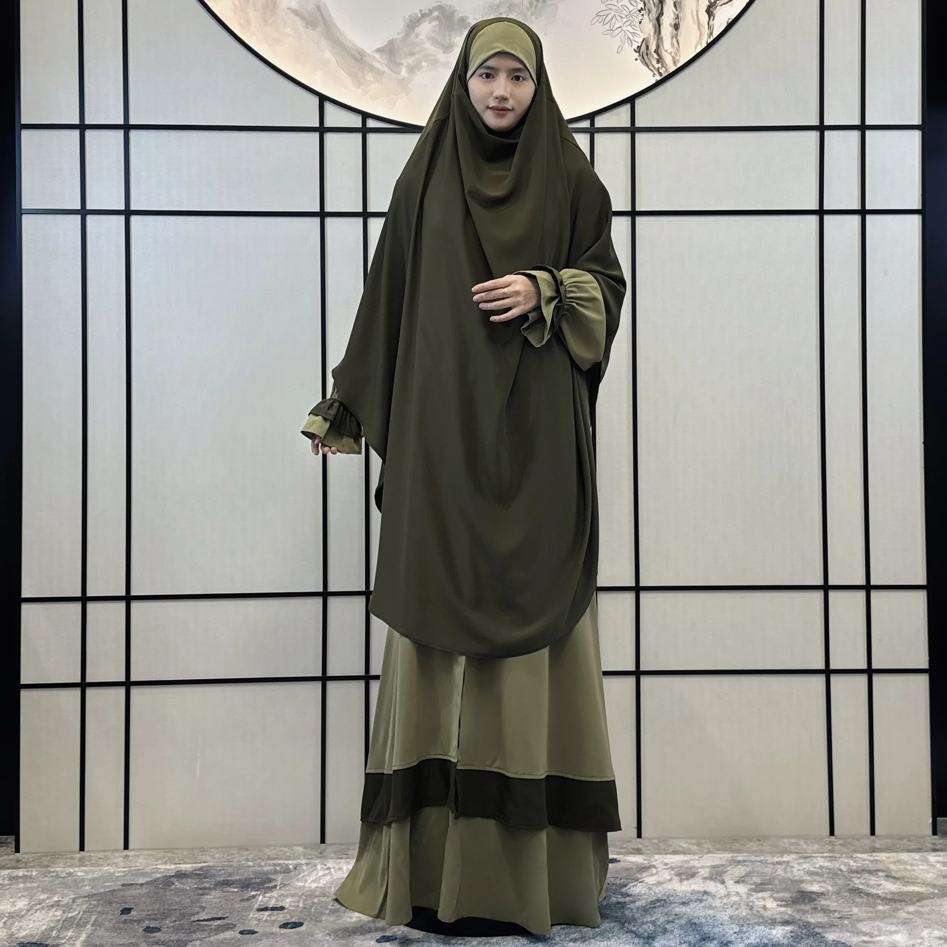 Eid Overhead Khimar Muslim Maxi Dress Set Ramadan Abaya Hijab Prayer Garment Islamic Clothing Turkey Kaftan Scarf Burqa Jalabiya