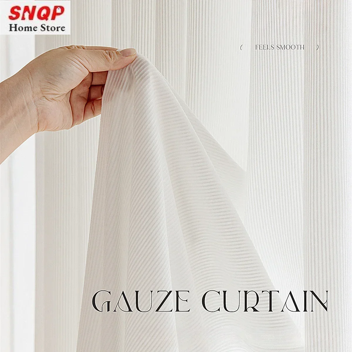 

White Tulle Vertical Stripes Thickened Sheer Curtains for Living Room Bedroom Blackout Dining Light-transmitting Opaque Window