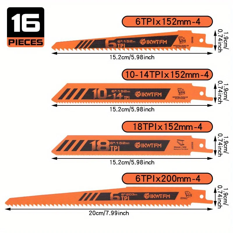 16-Piece/ Reciprocating Saw Blade Set for Cutting Metal and Wood Multitool Fixed Blade Disque Coupe Verre  Band Saw Blades
