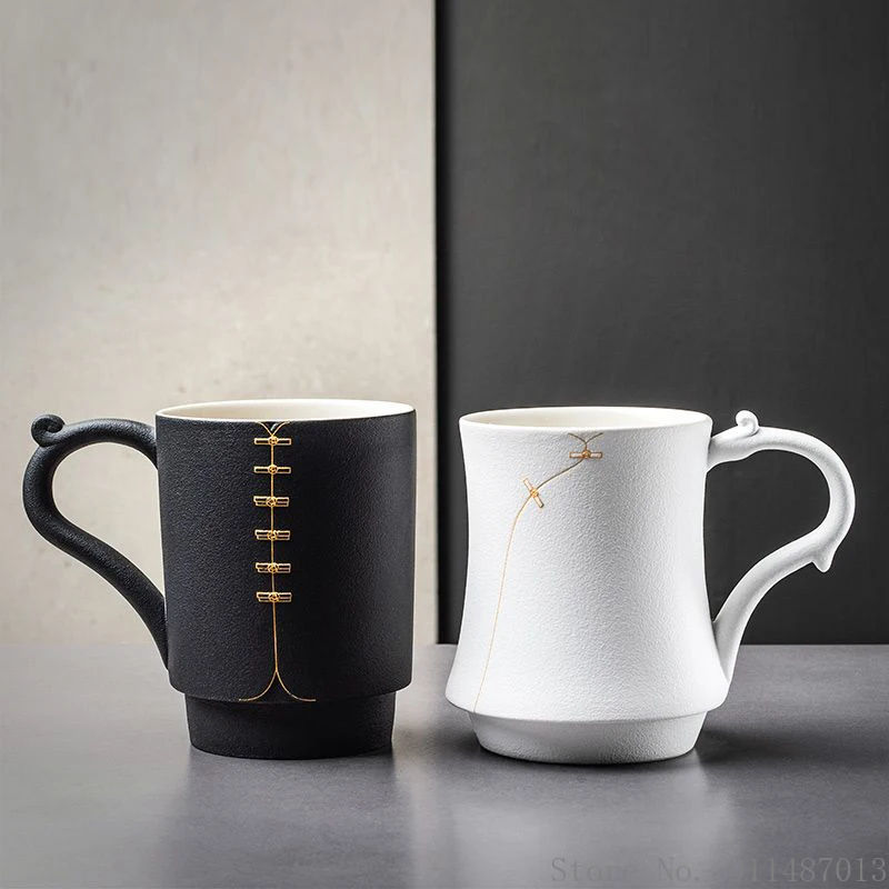 

Creative Chinese Style 320ML Coffee Mug Ceramic Couple Black And White Pair Cup Household Office Supplies Drinkware Pair Tea Cup