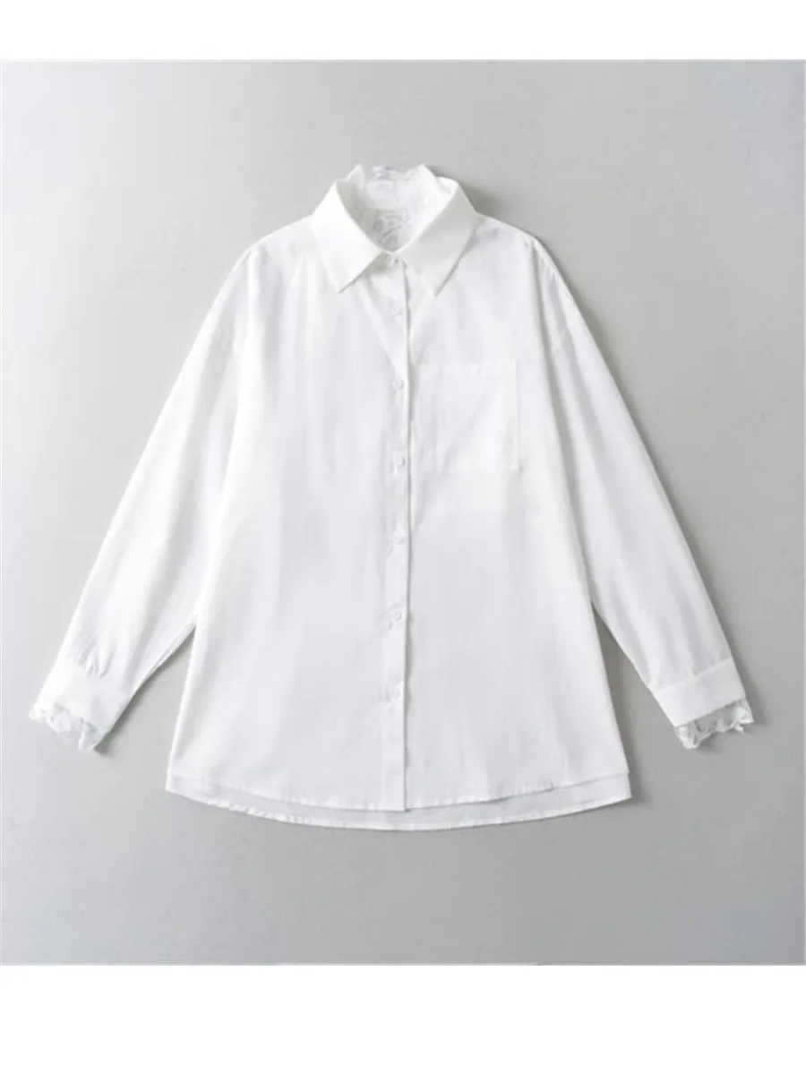 Cotton Linen Set with Lace Vest Loose irt Design  Collar Elastic Waist orts Faionable Women's Ensemble 2024 Autumn