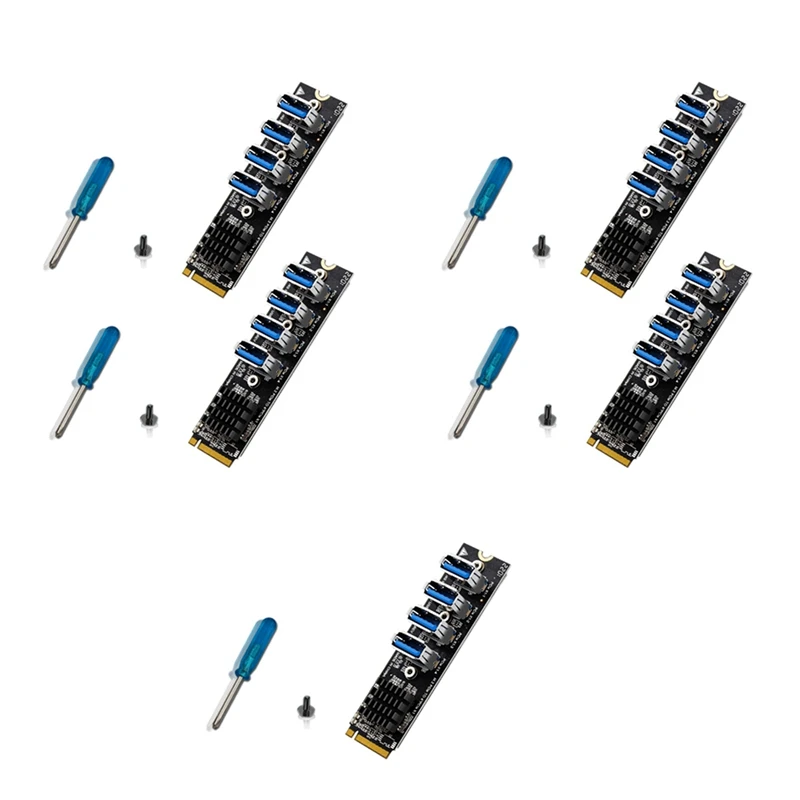 

NEW-5Set M.2 PCIE Riser Card For Mining 4-Port MKEY PCI-E X1 Adapter Module 1 To 4 Expansion Board For BTC Minner Desktp PC