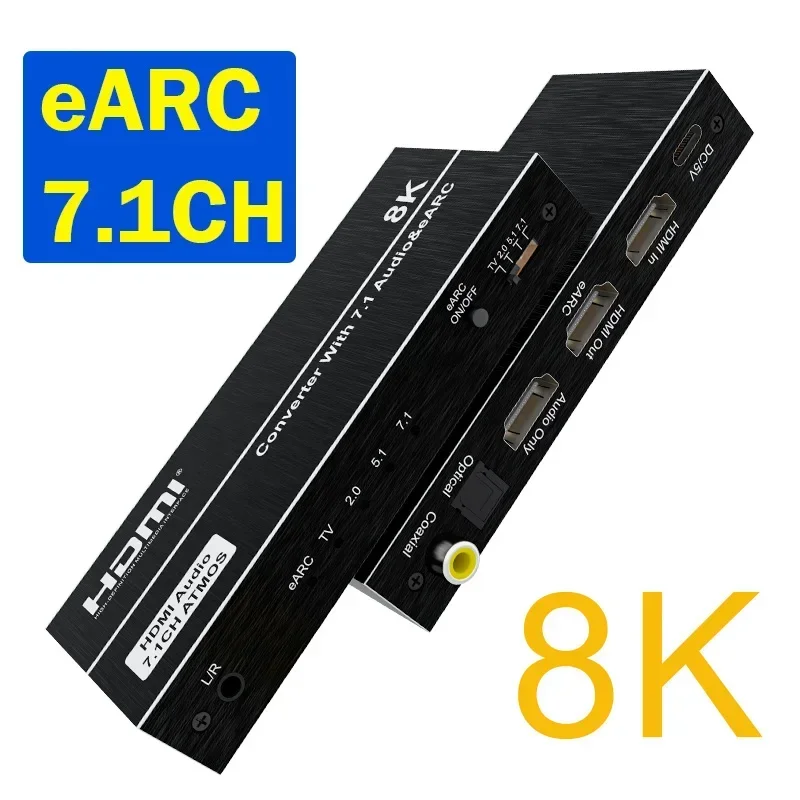 8K 60Hz HDMI EARC Return Audio Extractor 4K@144Hz HDMI 2.1 Video Converter Support Dolby Atmos 7.1CH for PS5 XBox DVD Soundbar