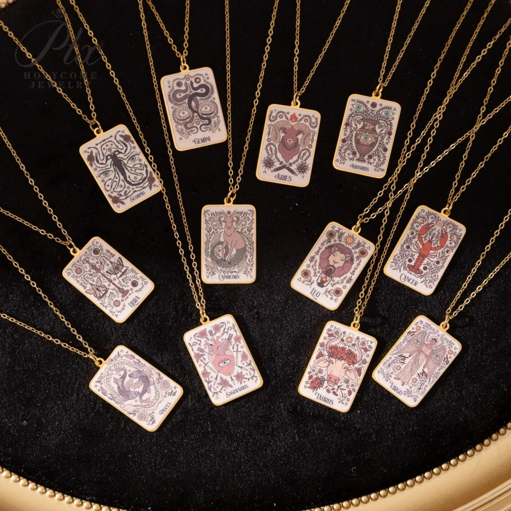 12 Sternzeichen Anhänger Halskette Unisex Design Tarot Schmuck Trendiges Geburtstagsgeschenk für Sie Einzigartige Kollektion im Angebot Großhandelspreis – Detail 4