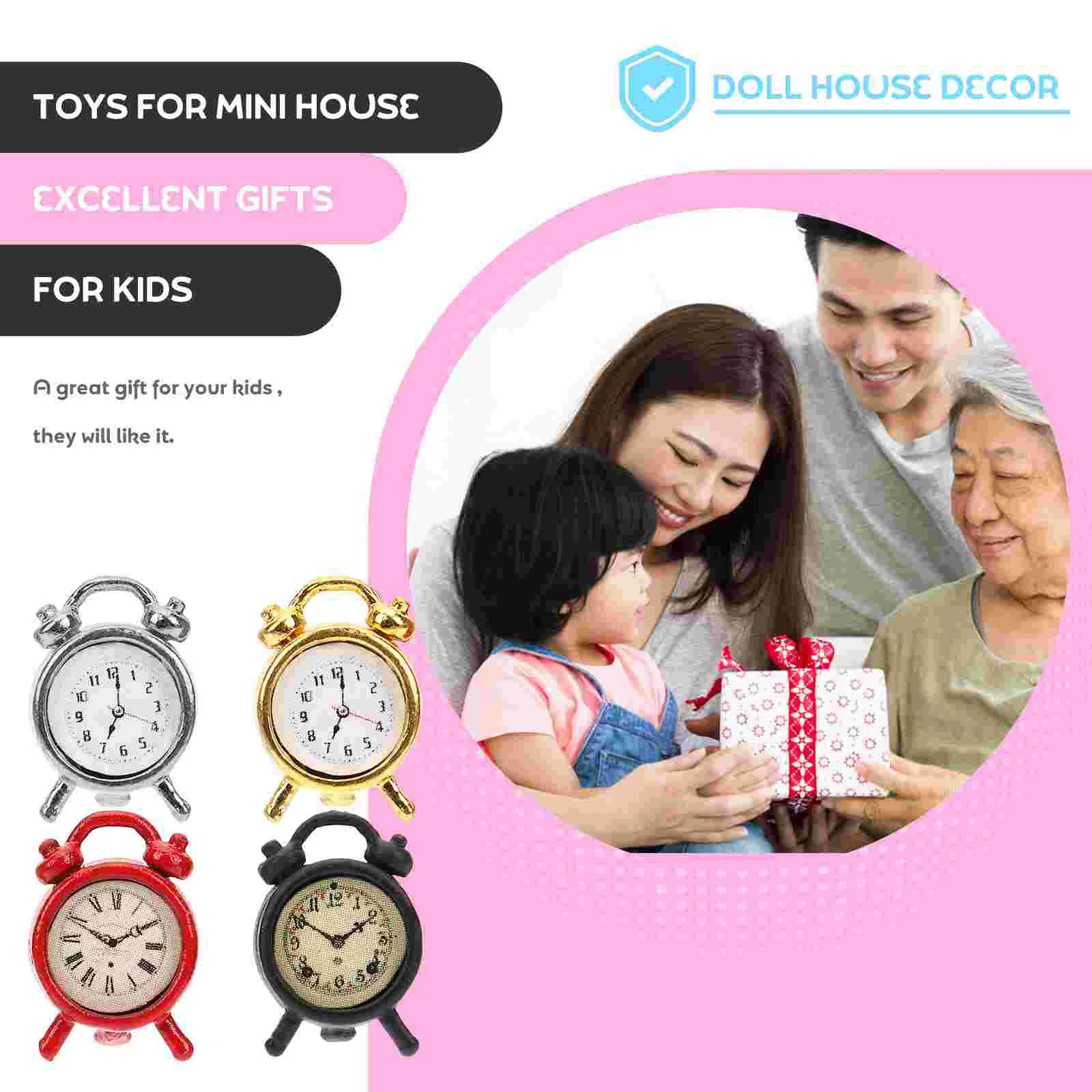 4 Pcs Mini Clock Model Baby Wall Digital Furniture Alloy Vintage Decor Miniature Accessory