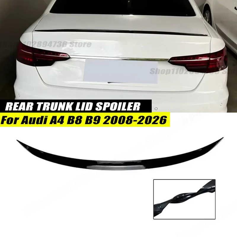 120CM Gloss Black Soft Rubber Rear Trunk Spoiler Lip Wing Splitter 5D Carbon Look Car Accessories For Audi A4 B8 B9 2008-2026