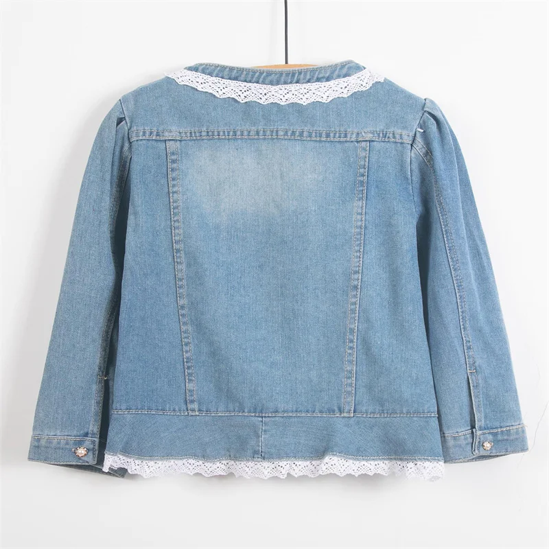 S-6XL Women Denim Jackets O-Neck Lace Half Sleeve Patchwork Short Jacket 2023 Spring Summer Slim Outerwear Tops