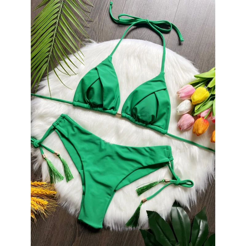 

2024New Bikini Printed Tassel Swimsuit Beach Sexy Women's Swimsuit