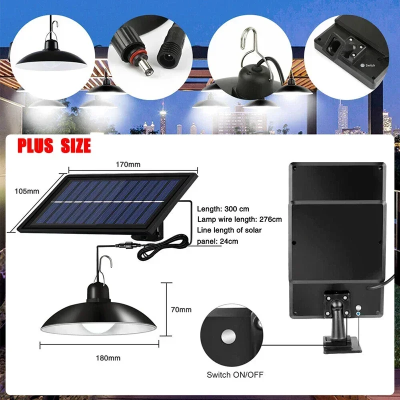 2/1 Head Solar Pendant Light Remote Outdoor Lamp Waterproof Power Garden Chandelier Indoor Garden Yard Shed Barn LED with Remote