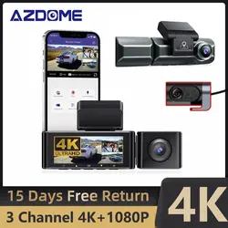 AZDOME M550 프로 차량용 DVR 대시 캠, 4K, 5Ghz, 와이파이, 3 카메라, 전면 캐빈, 후면 캠 내장 GPS, 슈퍼 나이트 비전, 24 시간 주차 모니터