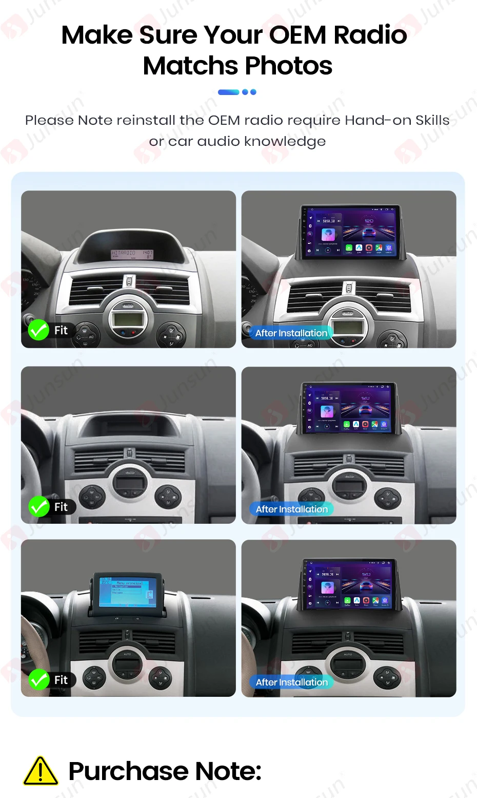Junsun drahtloses Carplay Android Autoradio für Renault Megane 2 2013-2018 Auto intelligente Systeme rds bt dsp 2 din Autoradio – Detail 1