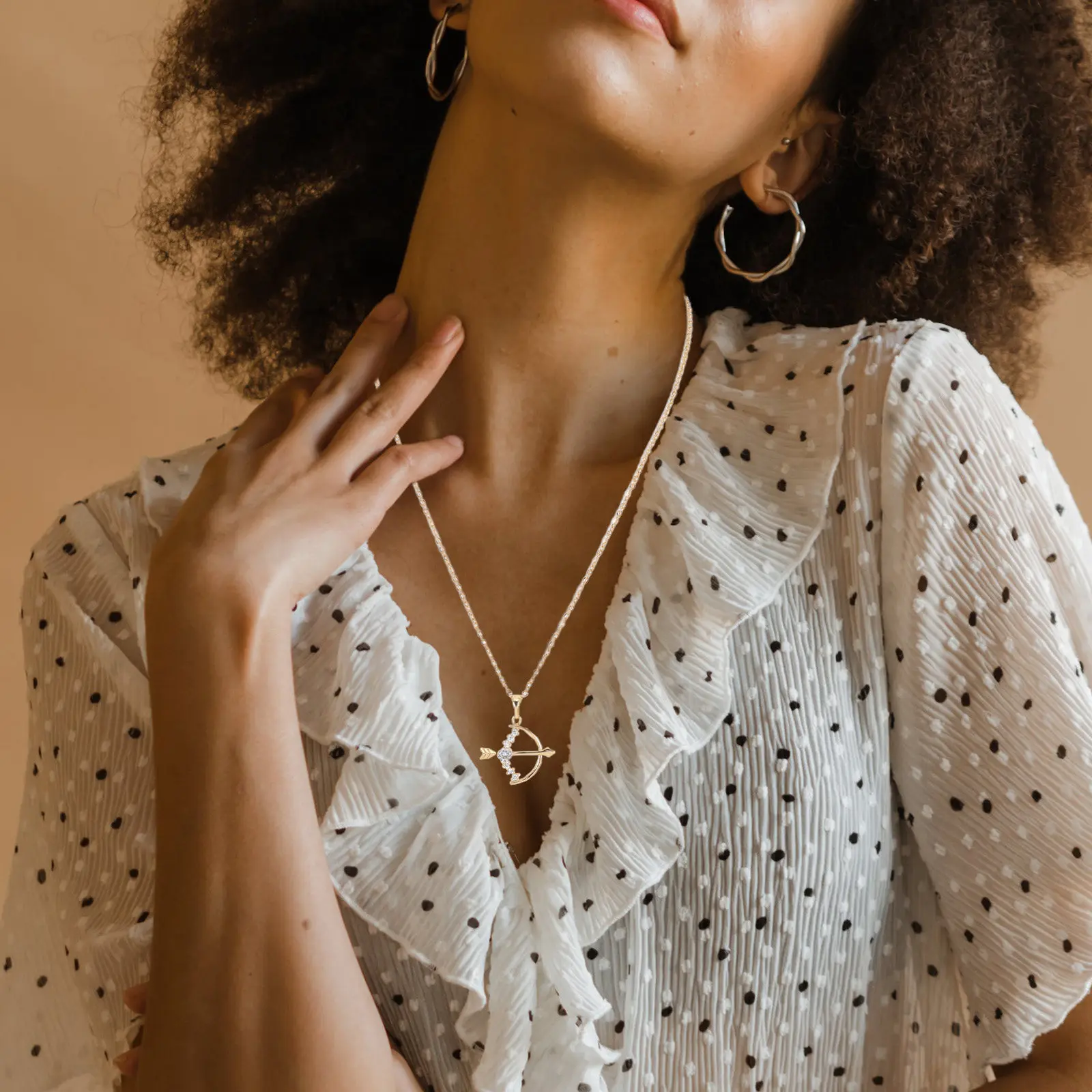 Women Bow and Arrow Shape Zircon Necklace Long Dangling Micro-Inclosed Stylish Pierced Necklace for Special Occasions