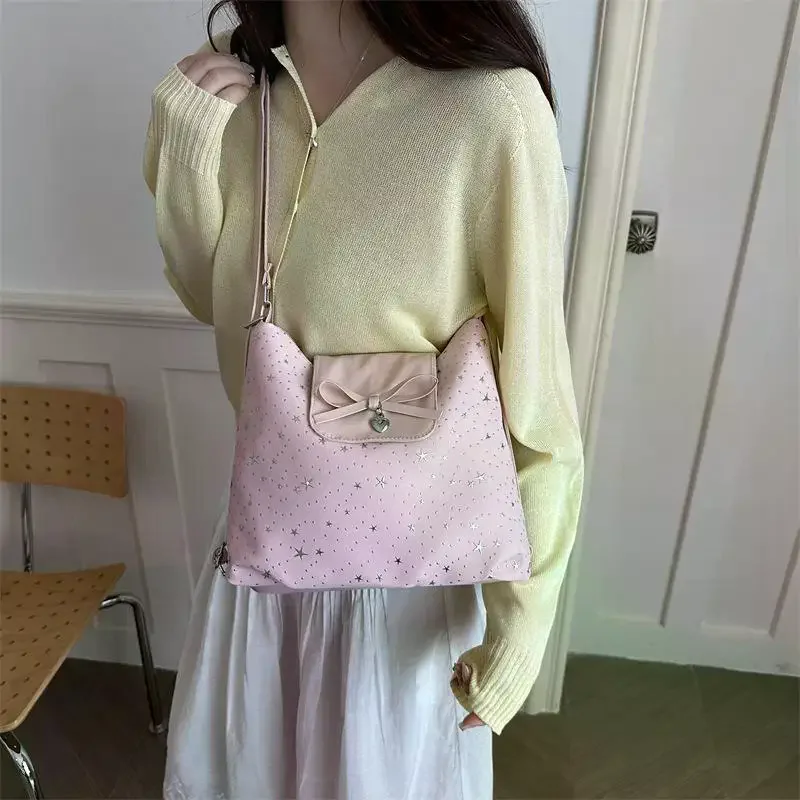 Cute Korean Polka Dot  Tote Bag Lightweight Portable Handbag for Girls School Daily Commute
