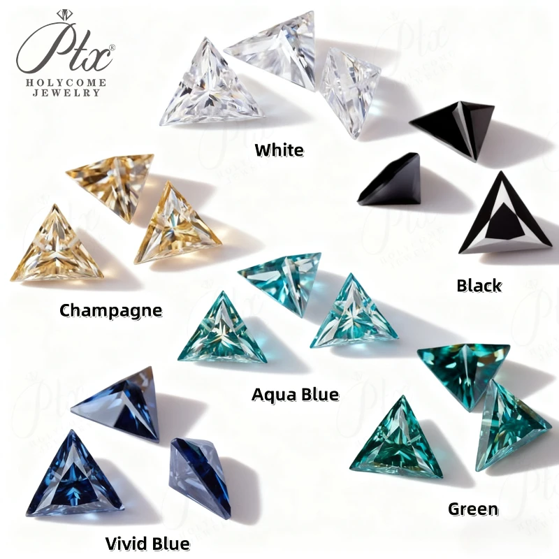 

Multicolor Triangle Moissanite with 8Hearts 8Arrows Sparkling Faceted Gem Ideal for Rings Earrings Necklaces and Custom Designs