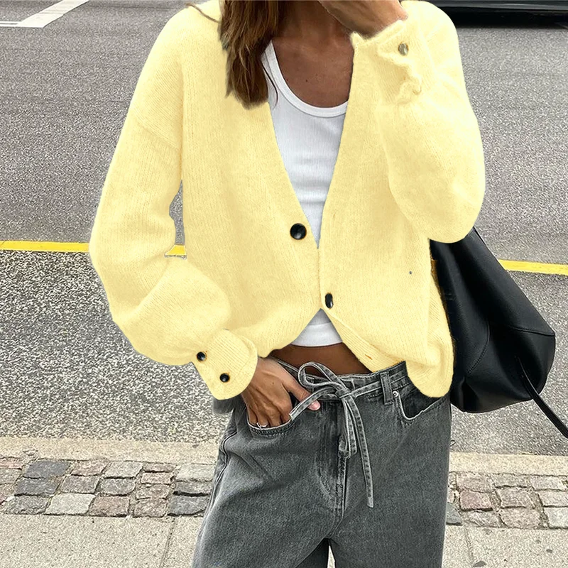 Simple Holiday Button Solid Color Long-sleeved Sweater Woolen Women's Clothing 2025 Autumn Winter