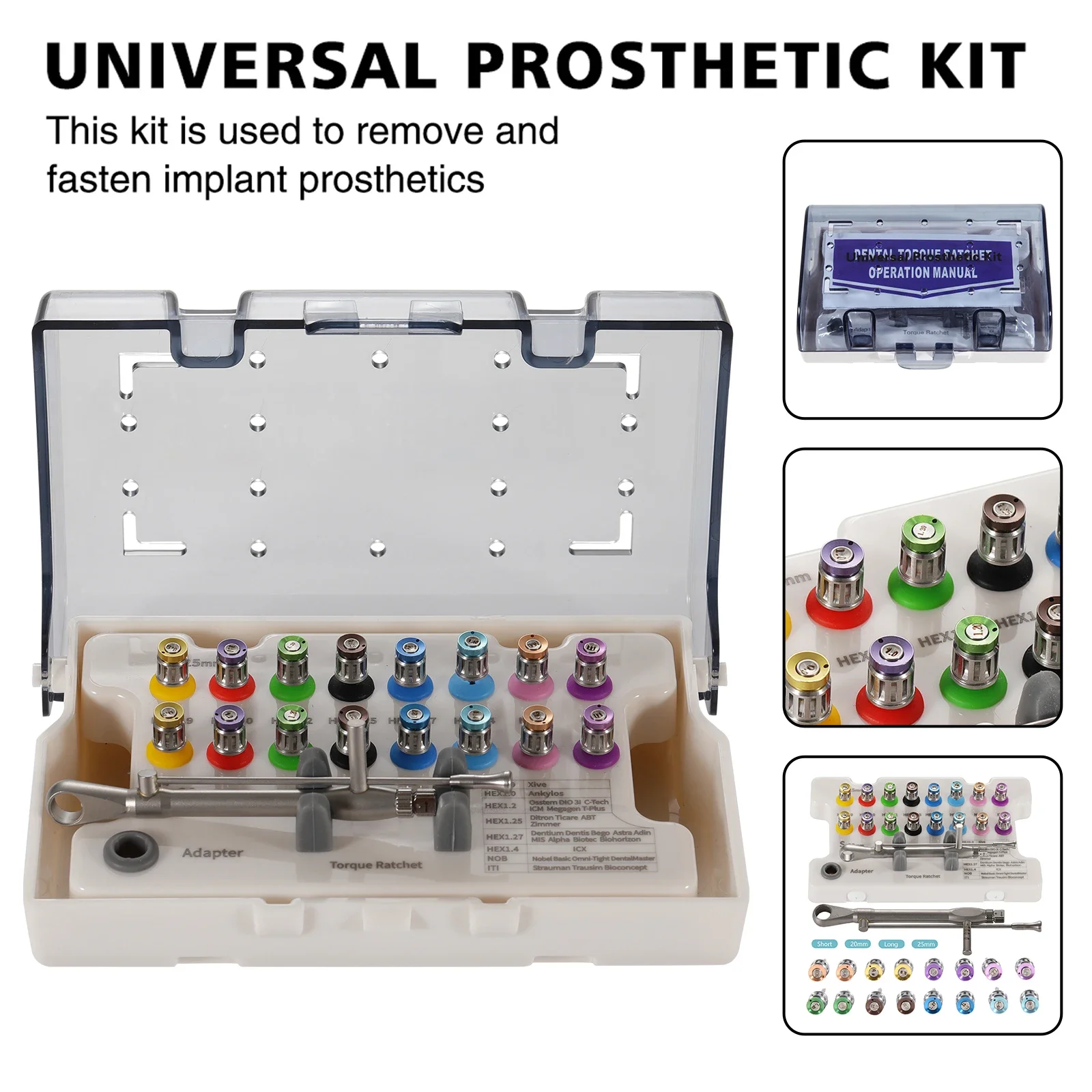 

Universal Dental Implant Instrument Kit Prosthetic Driver with Torque Wrench Manual Screwdriver Remover Tool for Dental Care