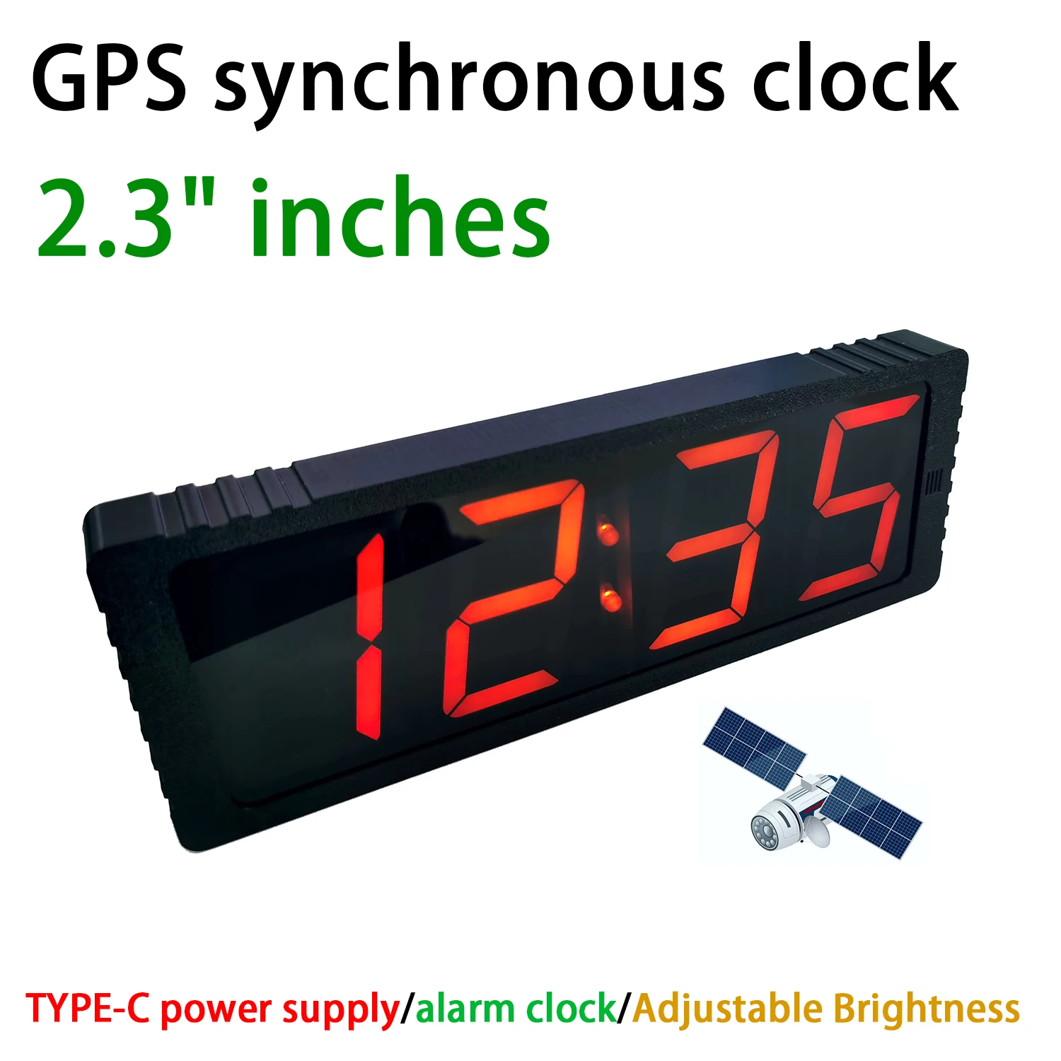 GPS Satellite Synchronized 2.3' LED Clock Display Auto Timing Time Calibration Alarm Clock Adjustable Brightness USB Type-C 5V