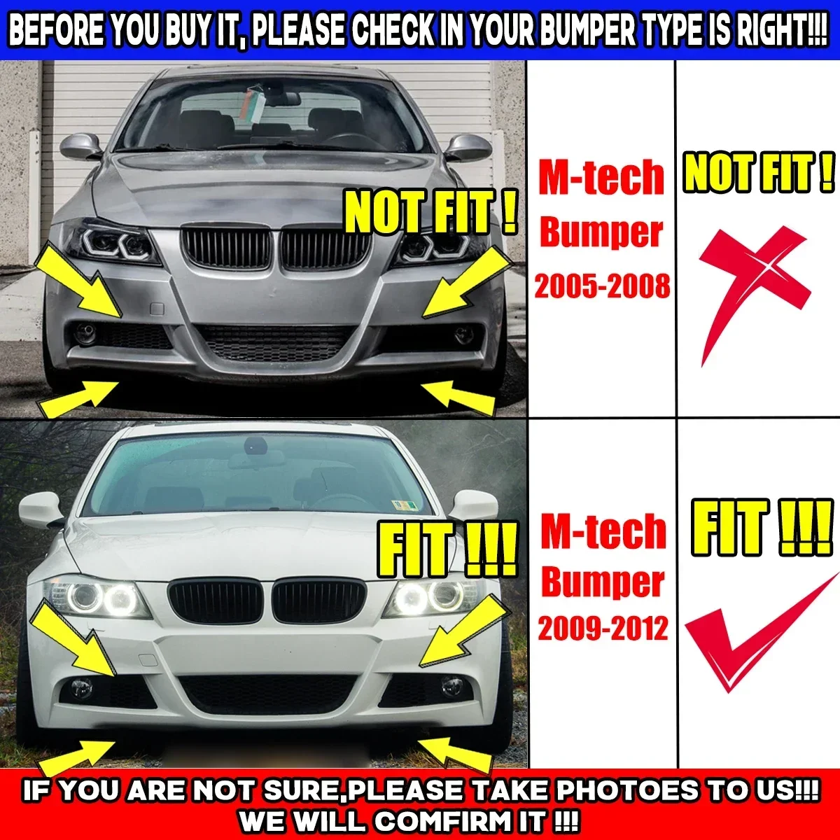 Front Bumper Splitter Spoiler Lip For BMW E90 E91 335i 328i LCI M-Tech Glossy Black/Carbon Look 2009 2010 2011 2012