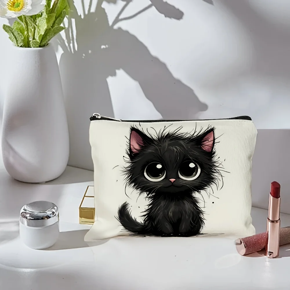 Un sac à cosmétiques imprimé chat mignon – pochette multifonctionnelle à fermeture éclair, sac de rangement de bijoux, petit sac de rangement parfait à fermeture éclair pour voyage.