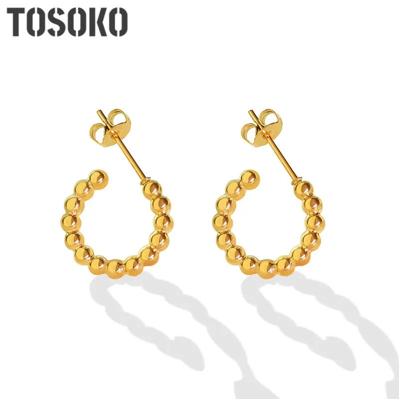 TOSOKO Stainless Steel Jewelry Steel Ball Ring Earrings Fashion Earrings For Women BSF247