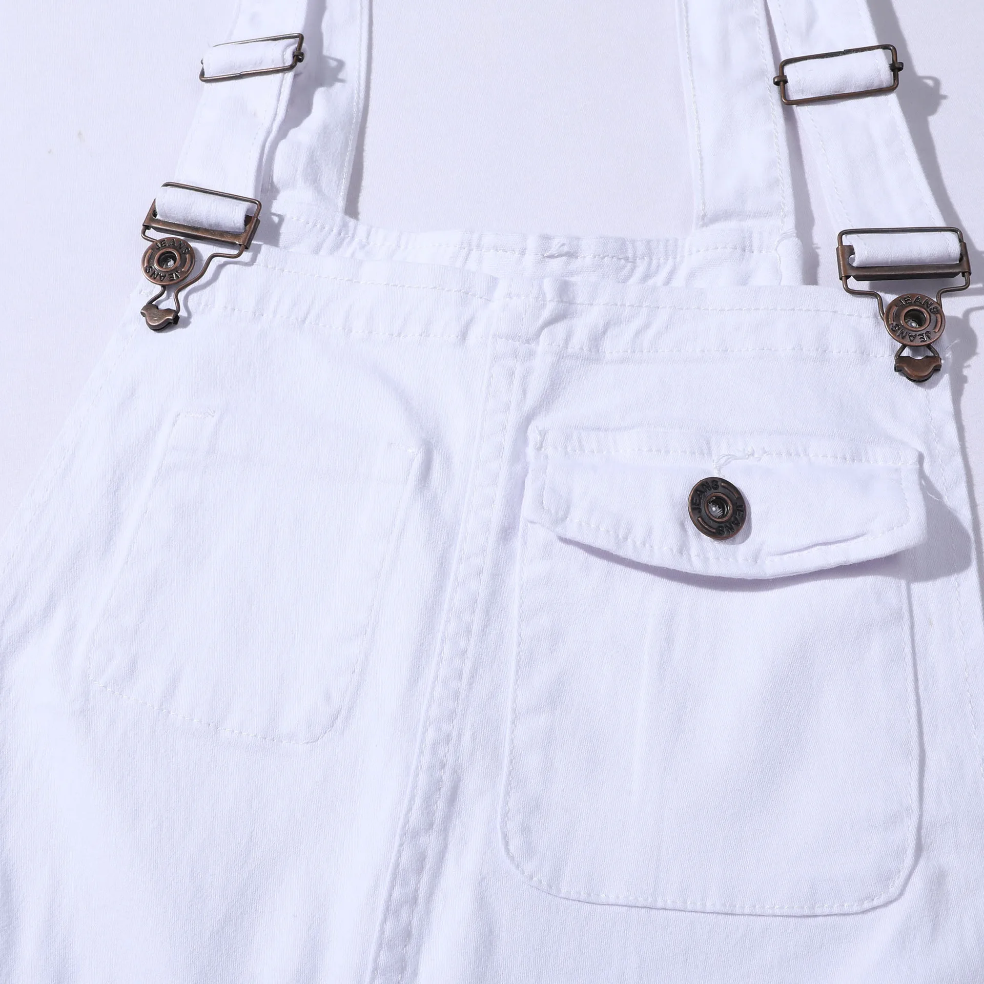 Stylish Men White Slim dungarees Multi-pocket Overalls Jumpsuits jeans Y2K Streetwear Casual Stretch Ripped Male Strap Jeans