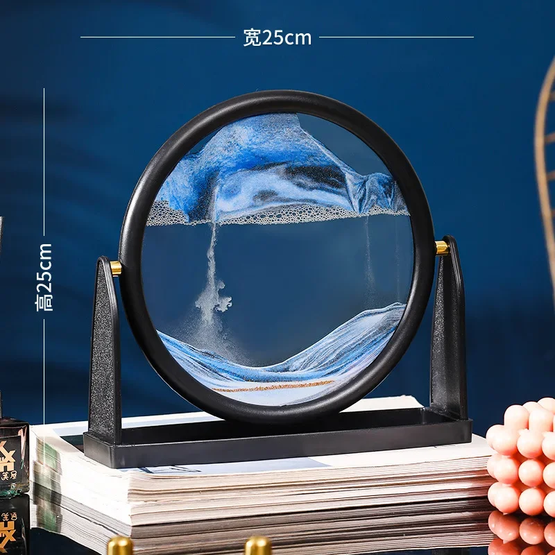 

8inch Hourglass 3D Art Painting Moving Sand Art Picture Round Glass Sandscape In Motion Display Flowing Sand Frame Home Decor