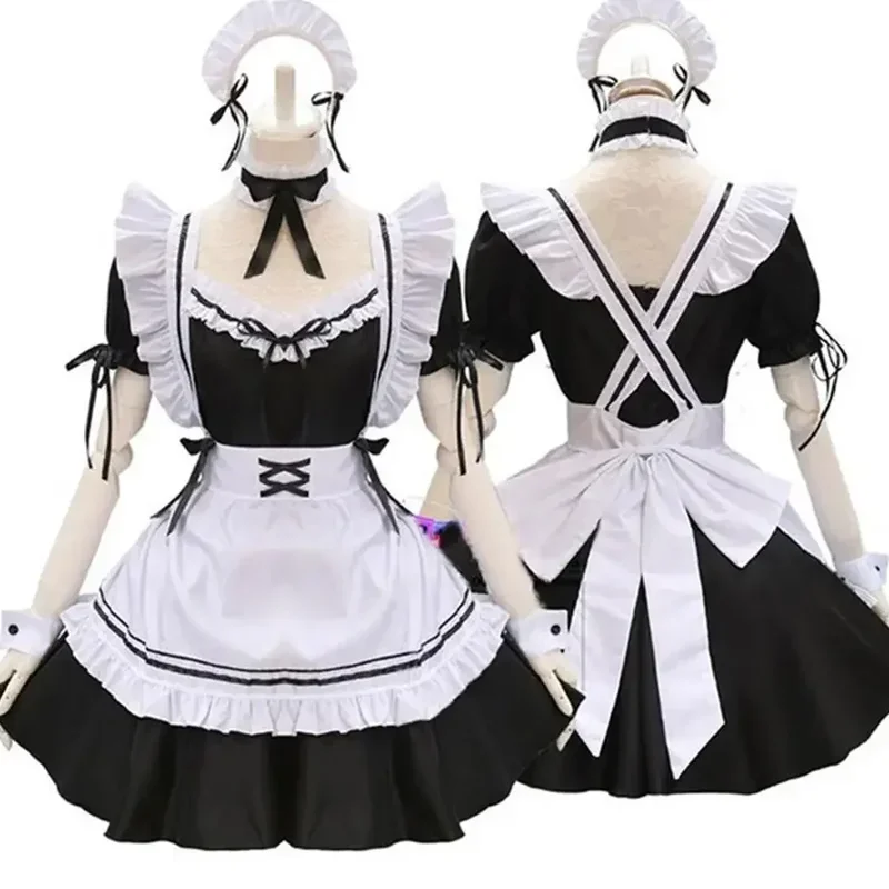 Cosplay ragazza carina Costume nero bianco grembiule vestito Lolita vestito Anime gonna lunga Cafe Costume Cosplay muslimama