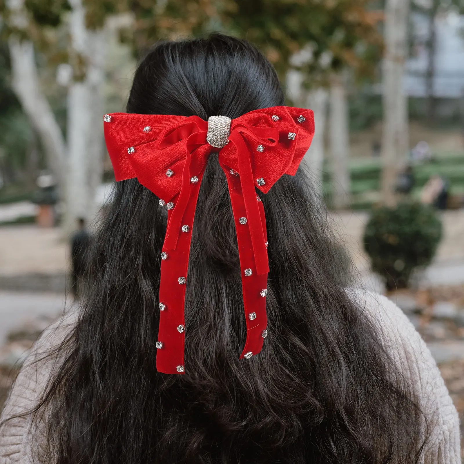 

Rhinestone Bow Clip Fabric Bowknot Bows Women Girls Hair Accessories Wedding Party Prom Graduation Banquet Hair Bows Barrettes
