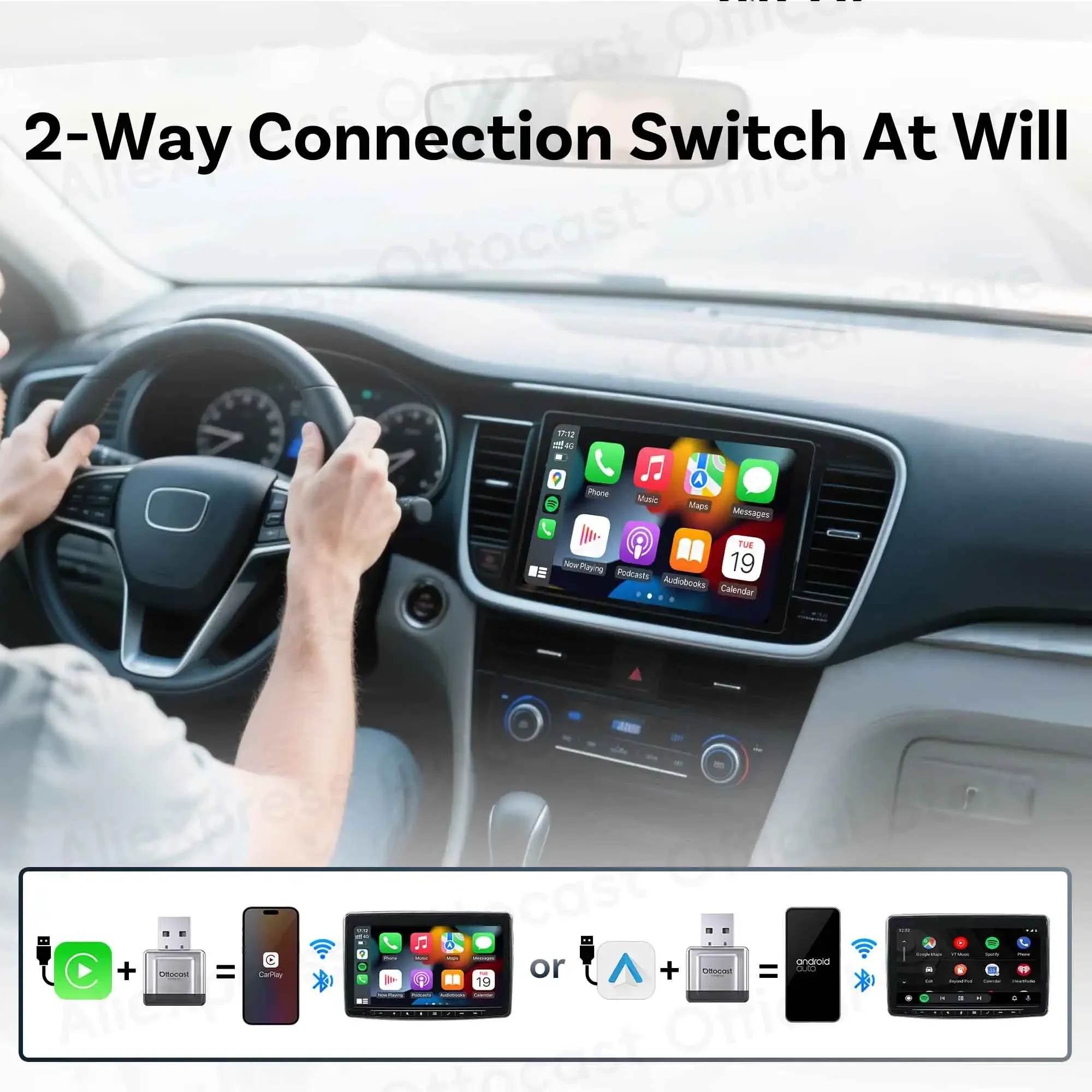 Ottocast Express Mini Gem Cube 3.0 Wired to Wireless CarPlay Android Auto Adapter USB Dongle Car Accessories for iPhone Android