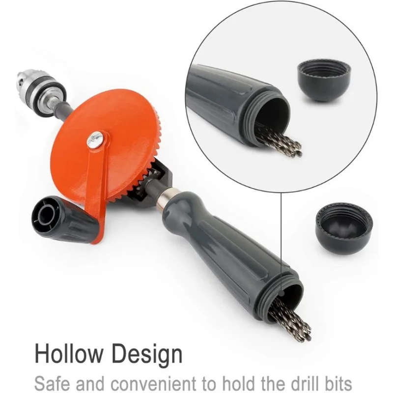 1/4 And 3/8 Inch Multi-function Hand Crank Manual Drilling Wood-plastic Double Gear Wood Puncher Clamping Range 0.6-10 MM