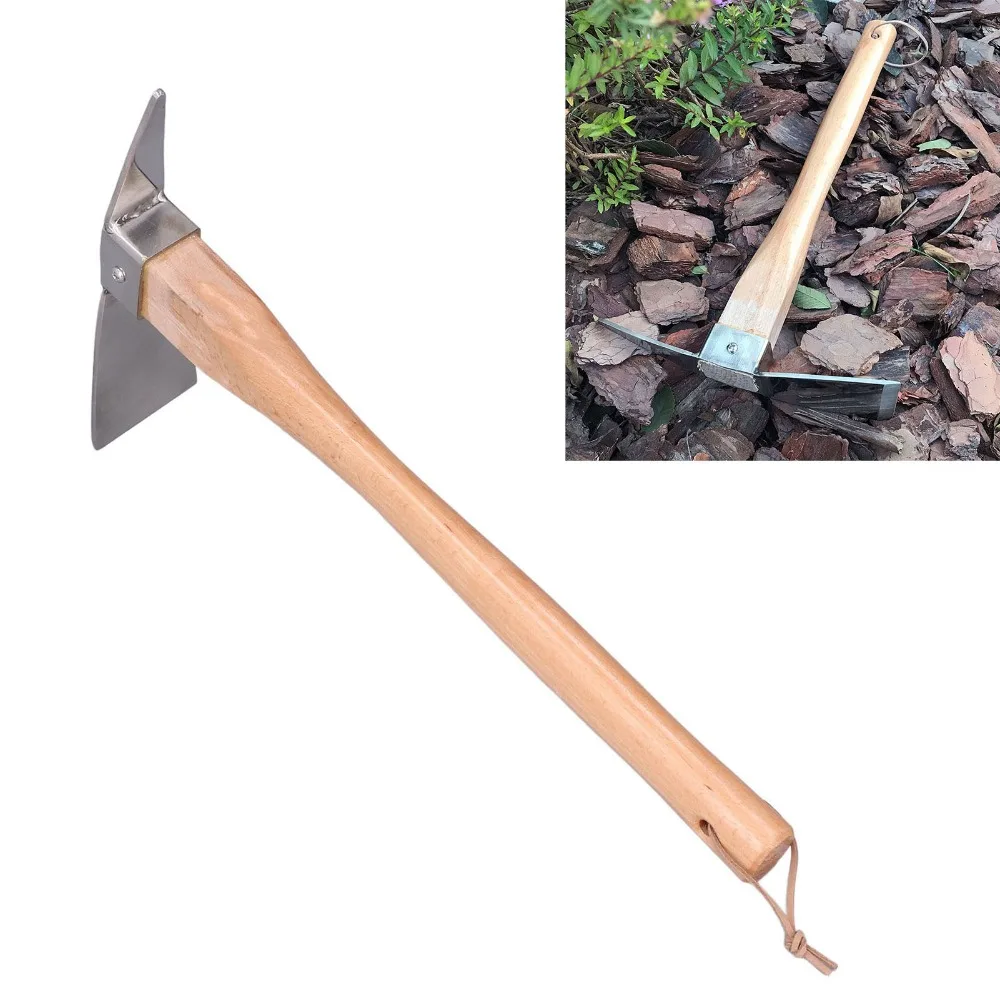 Durable Stainless Steel Pick Axe Detachable Wooden Handle Digging Tools Multifunction Silver Hand Cultivator