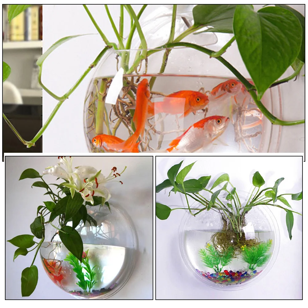 

Acrylic Wall Fish Tank Mounted Clear Bowl for Plants Flowers Decorative Wall Hanging Aquarium Small Space Organizer Stylish Home